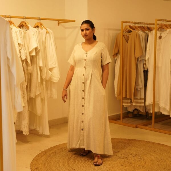 Western Classic Designer Linen Beige Color Long Front Open Loungewear