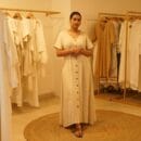 Western Classic Designer Linen Beige Color Long Front Open Loungewear