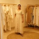 Western Classic Designer Linen Beige Color Long Front Open Loungewear