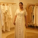 Western Classic Designer Linen Beige Color Long Front Open Loungewear