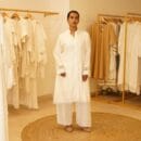 Indian Ethnic Classical Designer White Pure Silk with White Lace, long Sleeves Kurta & Bottom 2 PC Set