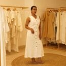 Western Designer Cotton Linen White Sleeveless Front Open Loungewear