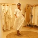 Classic Women Western Designer Linen White Spanish Front Open Loungewear