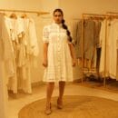 Classic Western Designer White Chikan Dress with Front Open Mandarin Collar Spanish Dress Loungewear