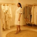 Classic Western Designer White Chikan Dress with Front Open Mandarin Collar Spanish Dress Loungewear