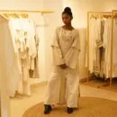 Classic Designer Premium Cotton Beige Boho Front Half Open Top Kurta & Linen Bottom 2 Pc Set