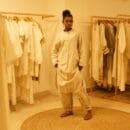 Indian Ethnic Classic Designer Linen Natural Beige 2 Pc Suit - Kurta & Afghani Salwar