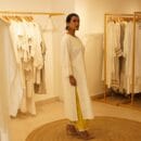 Indian Ethnic Classic Designer Cotton Linen White Kurta & Yellow Bottom- 2 PC Suit