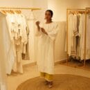 Indian Ethnic Classic Designer Cotton Linen White Kurta & Yellow Bottom- 2 PC Suit