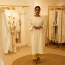 Indian Ethnic Classic Designer Cotton Linen White Kurta & Yellow Bottom- 2 PC Suit