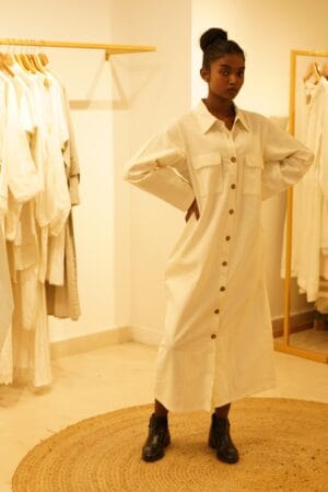 Classic Western Designer Premium Cotton White Long Front Open Dress Loungewear