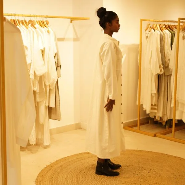 Classic Western Designer Premium Cotton White Long Front Open Dress Loungewear - Image 8