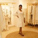 Classic Western Premium Linen White V Neck 3/4th Sleeves Dress Top Loungewear