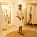 Classic Western Premium Linen White V Neck 3/4th Sleeves Dress Top Loungewear