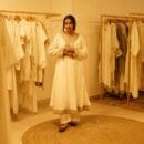 Ethnic Classical Designer White Pure Silk Indian Kurta Laced with Golden Detailed Borderwork & Matching Bottom