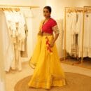 Indian Ethnic Classical Designer Red Silk Choli Top, Yellow Cotton Lehnga Bottom & Chanderi Chunri 3 PC Set