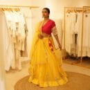 Indian Ethnic Classical Designer Red Silk Choli Top, Yellow Cotton Lehnga Bottom & Chanderi Chunri 3 PC Set