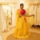 Indian Ethnic Classical Designer Red Silk Choli Top, Yellow Cotton Lehnga Bottom & Chanderi Chunri 3 PC Set