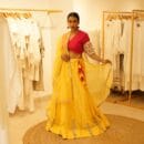 Indian Ethnic Classical Designer Red Silk Choli Top, Yellow Cotton Lehnga Bottom & Chanderi Chunri 3 PC Set