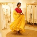 Indian Ethnic Classical Designer Red Silk Choli Top, Yellow Cotton Lehnga Bottom & Chanderi Chunri 3 PC Set