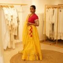 Indian Ethnic Classical Designer Red Silk Choli Top, Yellow Cotton Lehnga Bottom & Chanderi Chunri 3 PC Set