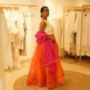 Indian Ethnic Classical Designer Premium Silk White Choli Top, Orange Lehnga Bottom & Pink Chanderi Chunri 3 PC Set