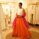 Indian Ethnic Classical Designer Premium Silk White Choli Top, Orange Lehnga Bottom & Pink Chanderi Chunri 3 PC Set