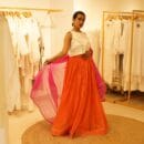 Indian Ethnic Classical Designer Premium Silk White Choli Top, Orange Lehnga Bottom & Pink Chanderi Chunri 3 PC Set