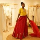 Indian Ethnic Classics Designer Premium Cotton Yellow Choli Top, Red Lehnga Bottom & Rustic Red Chanderi Chunri Stroll 3 PC Set