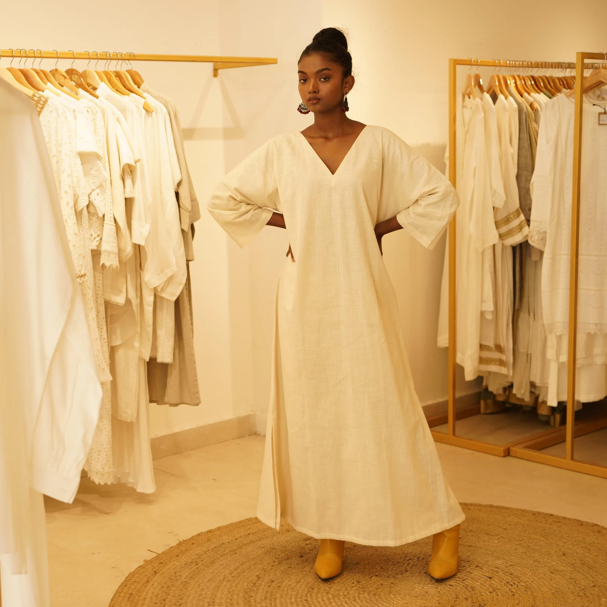 Western Classic Designer Natural Cotton Linen Beige Boho Style Long Skirt Loungewear - Image 7