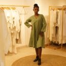 Classic Western Designer Cotton Linen Green Dress V Neck Loungewear