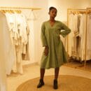 Classic Western Designer Cotton Linen Green Dress V Neck Loungewear