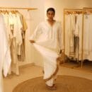 Indian Ethnic Classical Designer White Pure Silk White Long V Neck Loungewear Dress