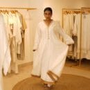 Indian Ethnic Classical Designer White Pure Silk White Long V Neck Loungewear Dress