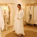 Indian Ethnic Classical Designer White Pure Silk White Long V Neck Loungewear Dress