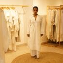 Indian Ethnic Designer 2 PC Suit Cotton Linen White Kurta Top & Bottom