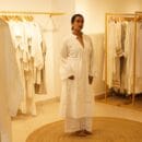 Indian Ethnic Designer 2 PC Suit Cotton Linen White Kurta Top & Bottom