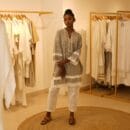 Ethnic Classic Designer Linen White 2 PC Suit V Neck Grey Kurta & White Bottom